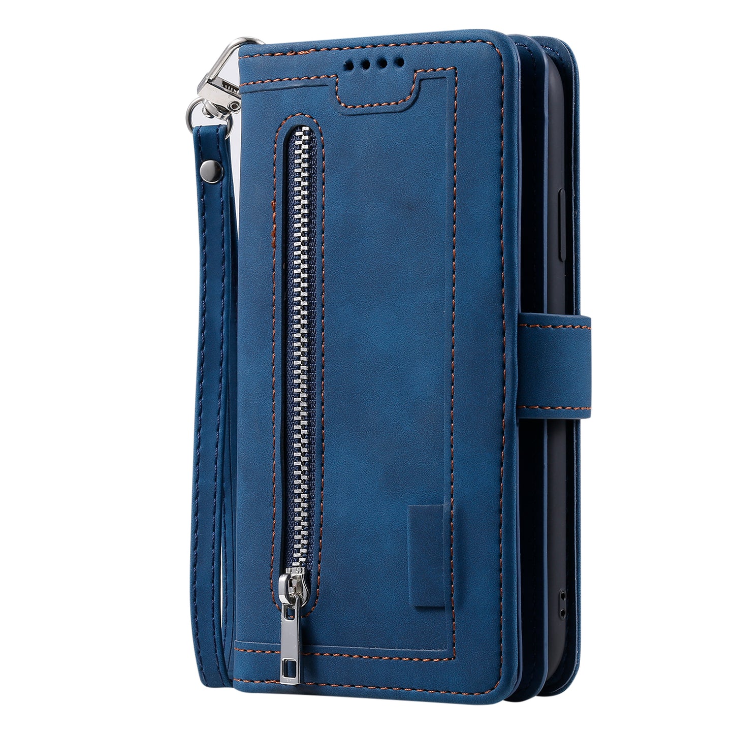 Zipper Pocket Wallet Stand Flip Leather Cell Phone Cover Casing for Samsung Galaxy S20 Plus/S20 Plus 5G - Blue