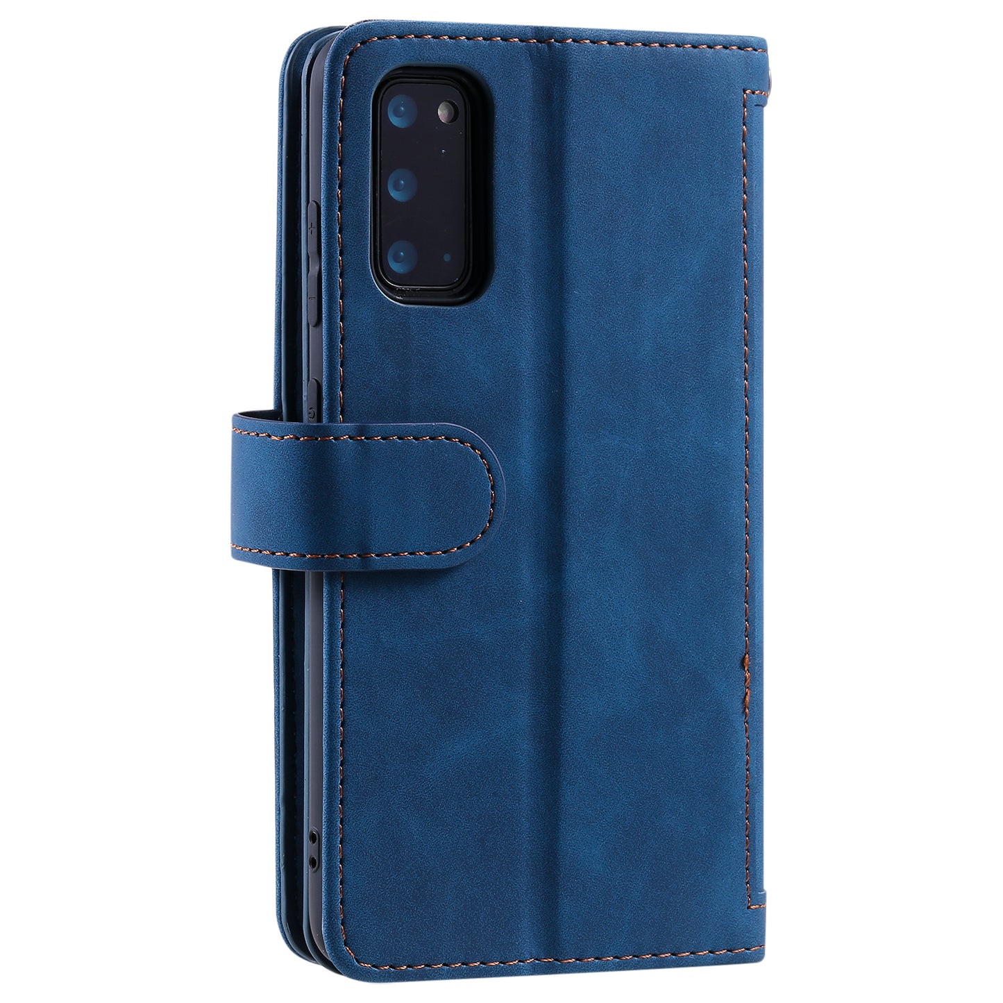 Zipper Pocket Wallet Stand Flip Leather Cell Phone Cover Casing for Samsung Galaxy S20 Plus/S20 Plus 5G - Blue
