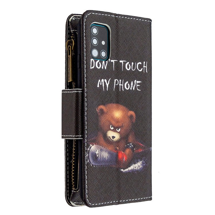 BF03 Pattern Printing Leather Mobile Case with Zipper Wallet for Samsung Galaxy A51 SM-A515 - Don't Touch My Phone
