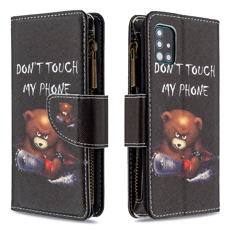 BF03 Pattern Printing Leather Mobile Case with Zipper Wallet for Samsung Galaxy A51 SM-A515 - Don't Touch My Phone