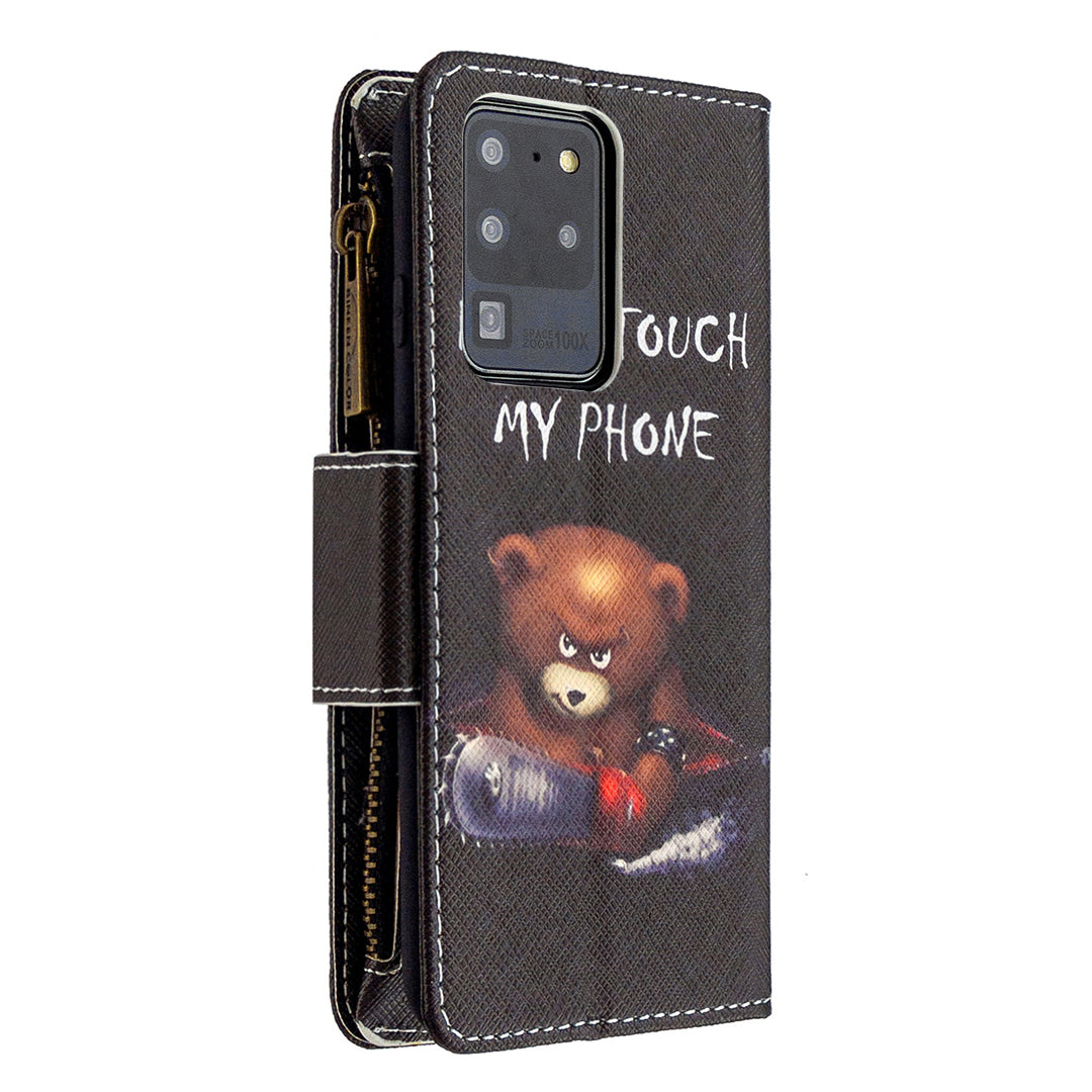Pattern Zipper Pocket 9 Card Slots Leather Wallet Phone Case for Samsung Galaxy S20 Ultra - Do Not Touch