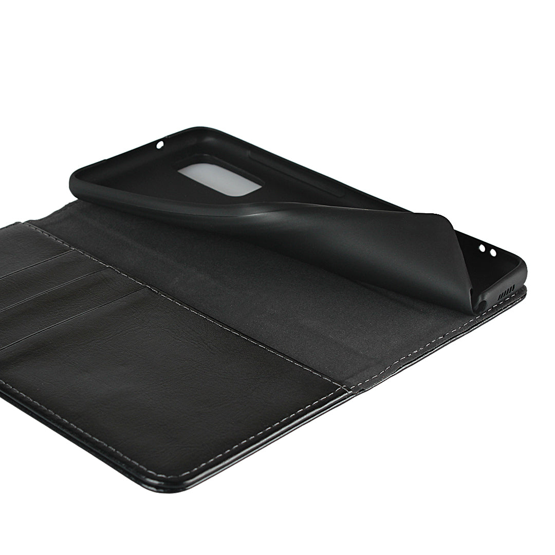 Crazy Horse Texture Genuine Leather Wallet Phone Cover Case for Samsung Galaxy S20 4G/S20 5G - Black