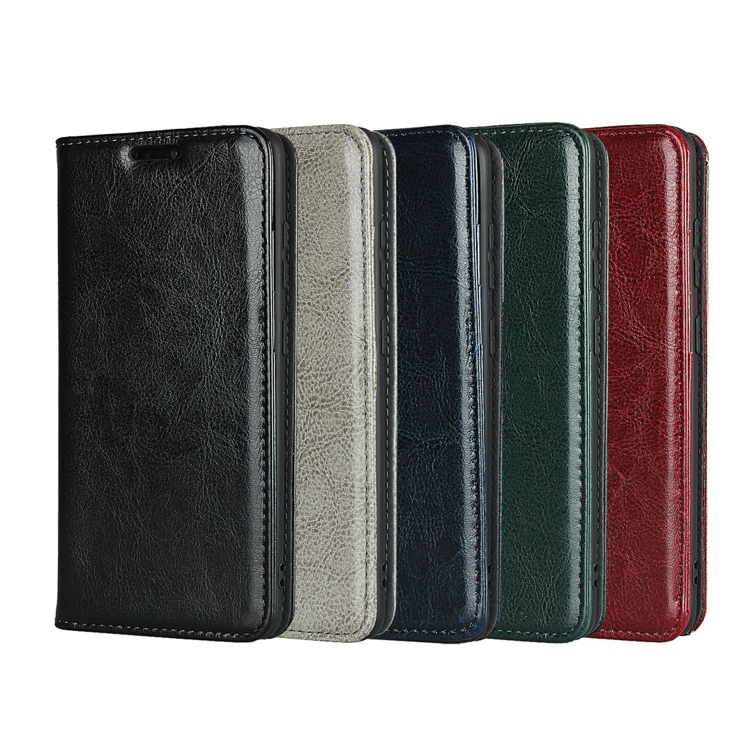 Crazy Horse Texture Genuine Leather Wallet Phone Cover Case for Samsung Galaxy S20 4G/S20 5G - Black