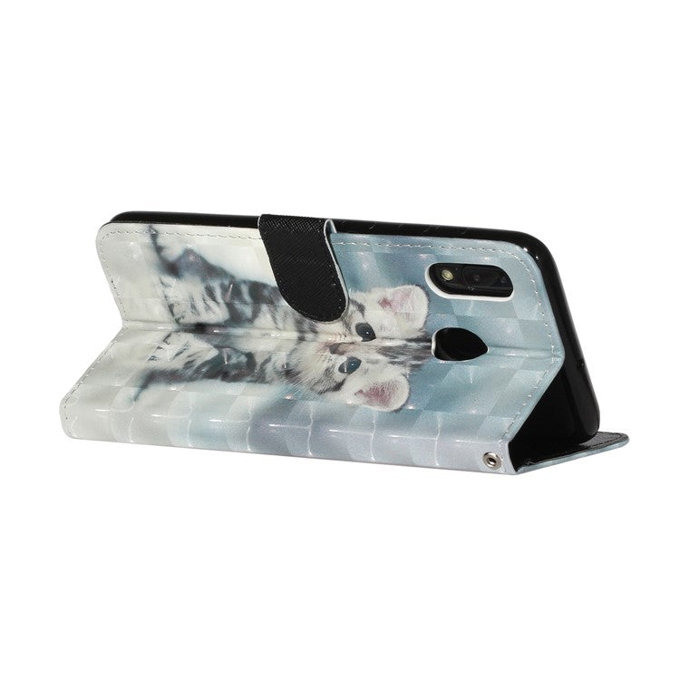 Light Spot Decor Patterned Embossed Leather Wallet Case for Samsung Galaxy A40 - Cat