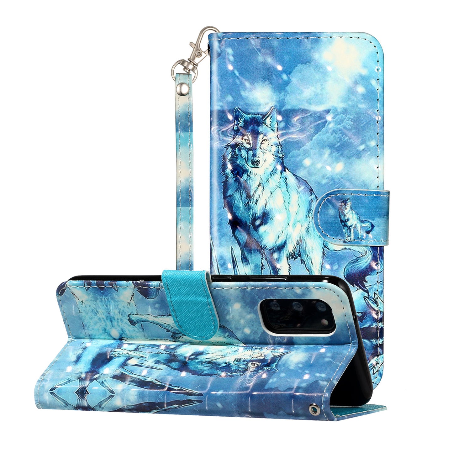 Light Spot Decor Patterned Embossed Leather Wallet Phone Case for Samsung Galaxy S20 4G/S20 5G - Wolf