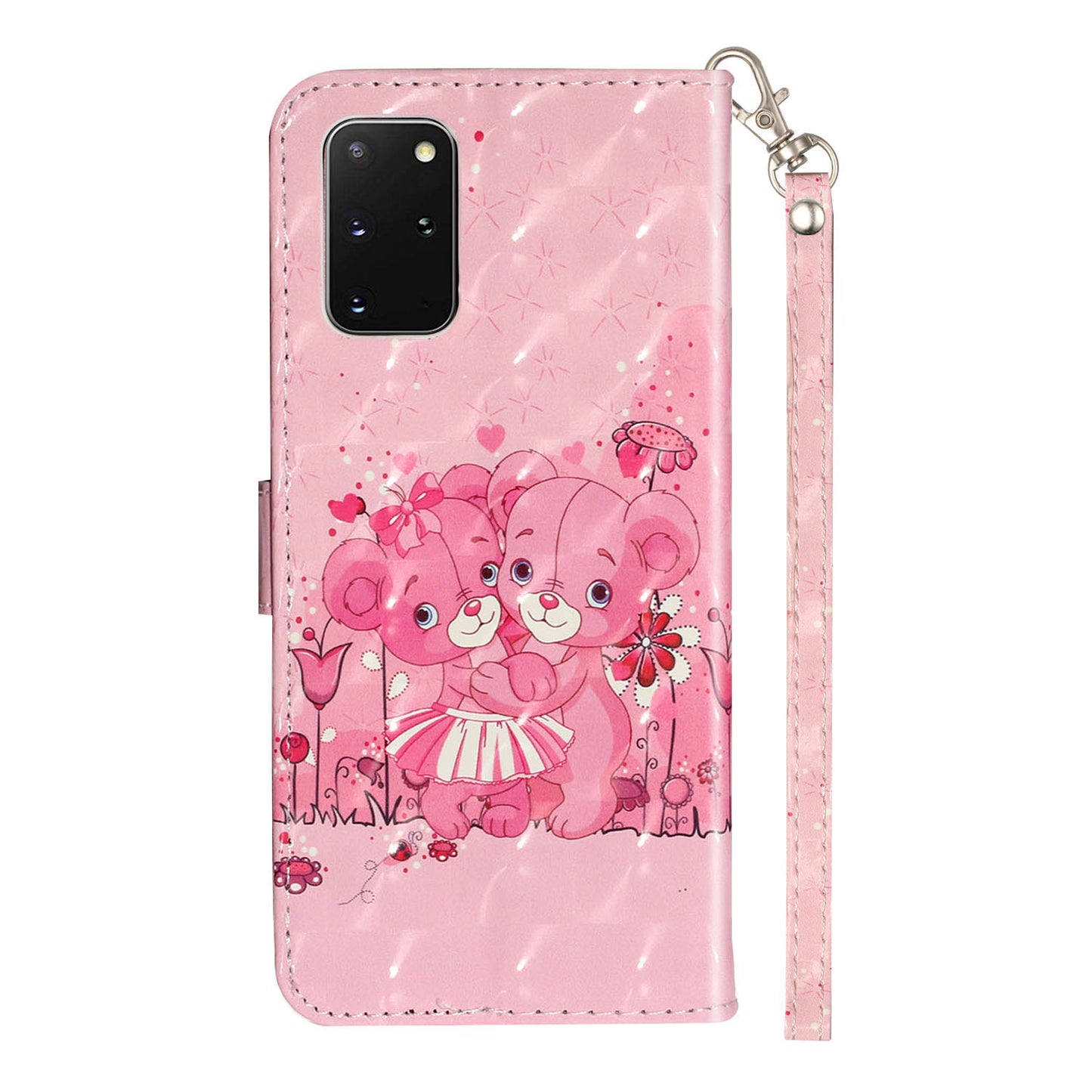 Light Spot Decor Patterned Embossed Leather Wallet Case Cover for Samsung Galaxy S20 Plus - Teddy