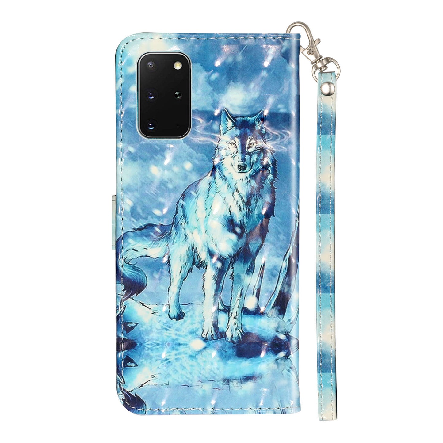Light Spot Decor Patterned Embossed Leather Wallet Case Cover for Samsung Galaxy S20 Plus - Wolf