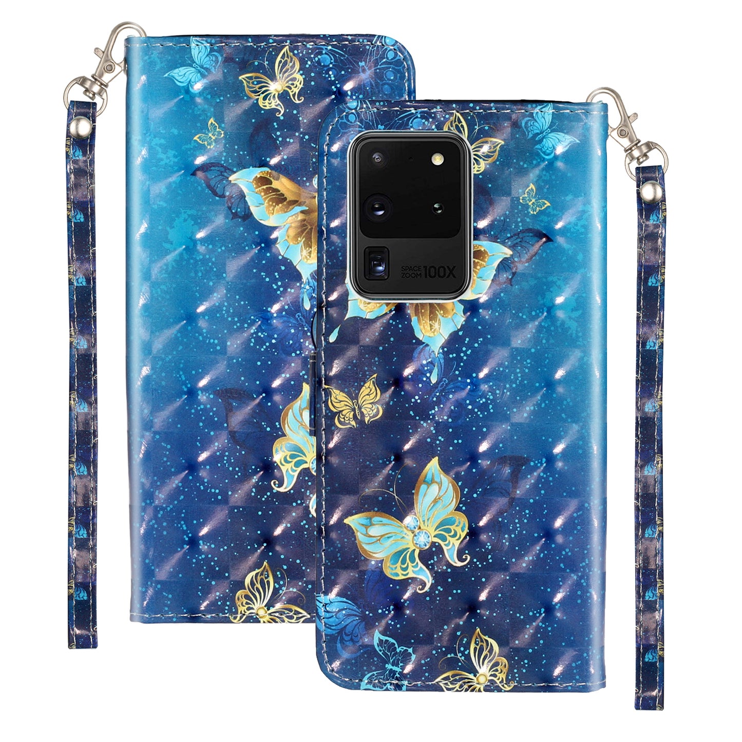 Light Spot Decor Pattern Embossed Leather Case Wallet for Samsung Galaxy S20 Ultra - Butterfly