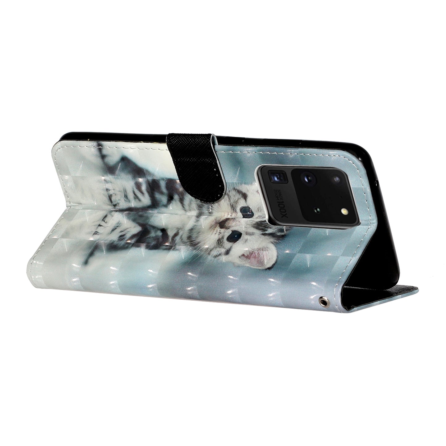 Light Spot Decor Pattern Embossed Leather Case Wallet for Samsung Galaxy S20 Ultra - Cat