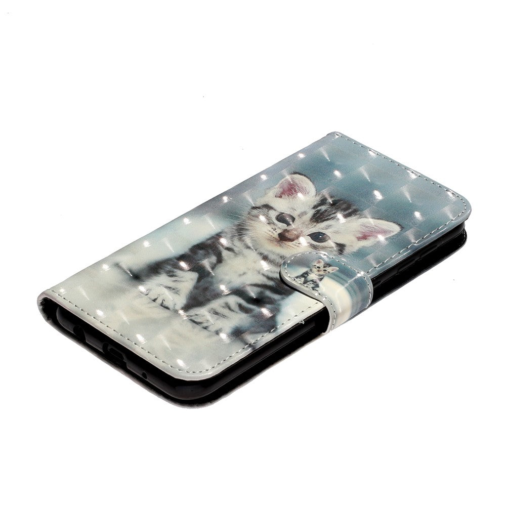 Patterned Embossed Leather Wallet Phone Case with Strap for Samsung Galaxy M10/A10 - Cat