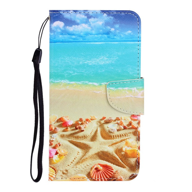 Pattern Printing Flip Leather Wallet Phone Cover for Samsung Galaxy A21s - Beach