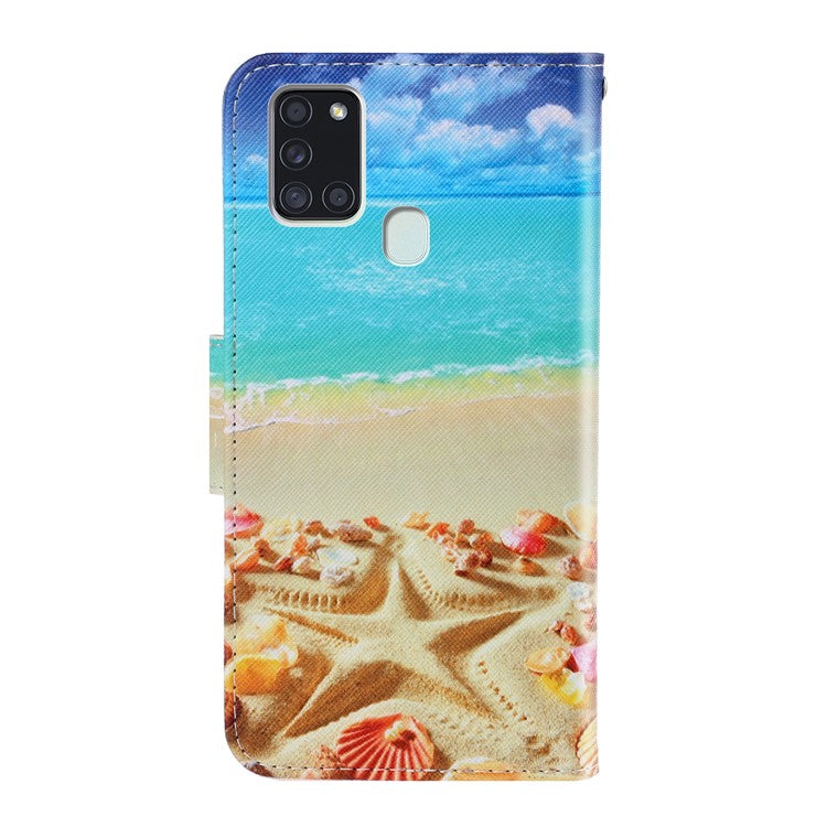Pattern Printing Flip Leather Wallet Phone Cover for Samsung Galaxy A21s - Beach