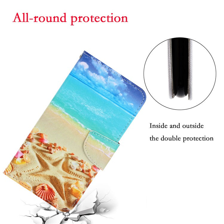 Pattern Printing Flip Leather Wallet Phone Cover for Samsung Galaxy A21s - Beach