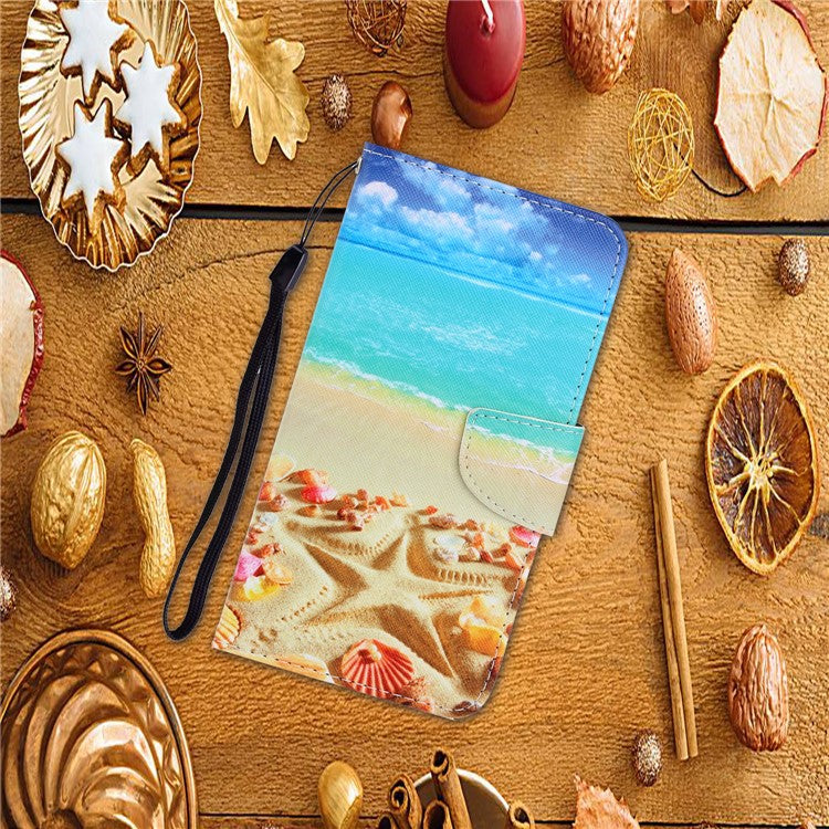Pattern Printing Flip Leather Wallet Phone Cover for Samsung Galaxy A21s - Beach