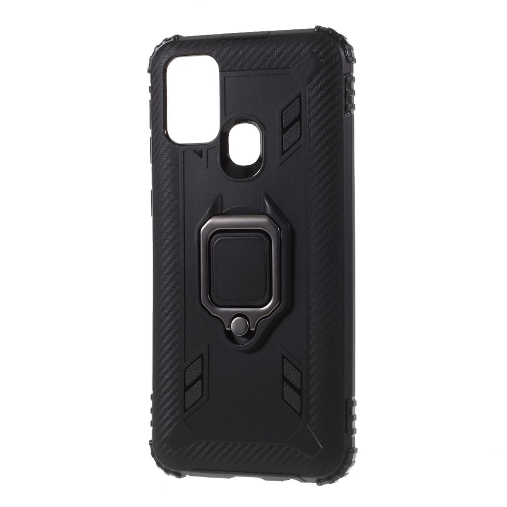Phone Cover Finger Ring Kickstand TPU Back Case for Samsung Galaxy M31 - Black
