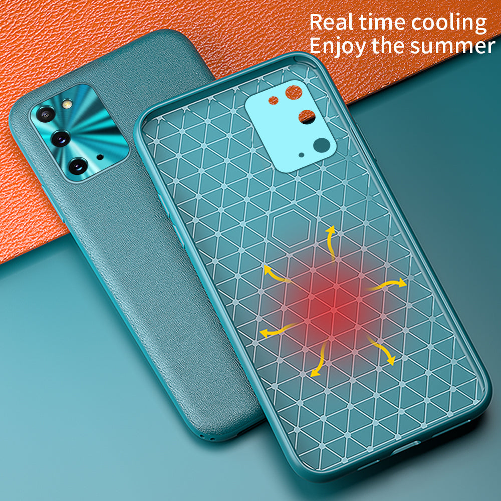PU Leather TPU Phone Shell with Alloy Lens Ring for Samsung Galaxy S20 4G/S20 5G - Green
