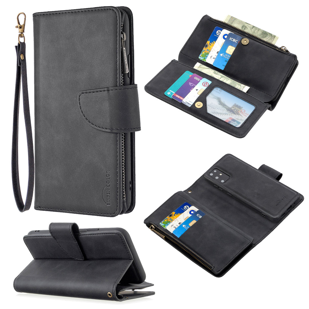 Zipper Pocket Detachable 2-in-1 Leather Wallet Stand Cell Phone Cover for Samsung Galaxy S20 Plus/S20 Plus 5G - Black