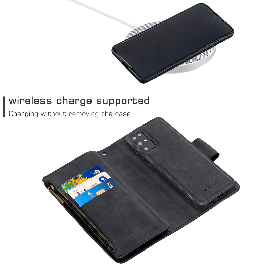 Zipper Pocket Detachable 2-in-1 Leather Wallet Stand Cell Phone Cover for Samsung Galaxy S20 Plus/S20 Plus 5G - Black