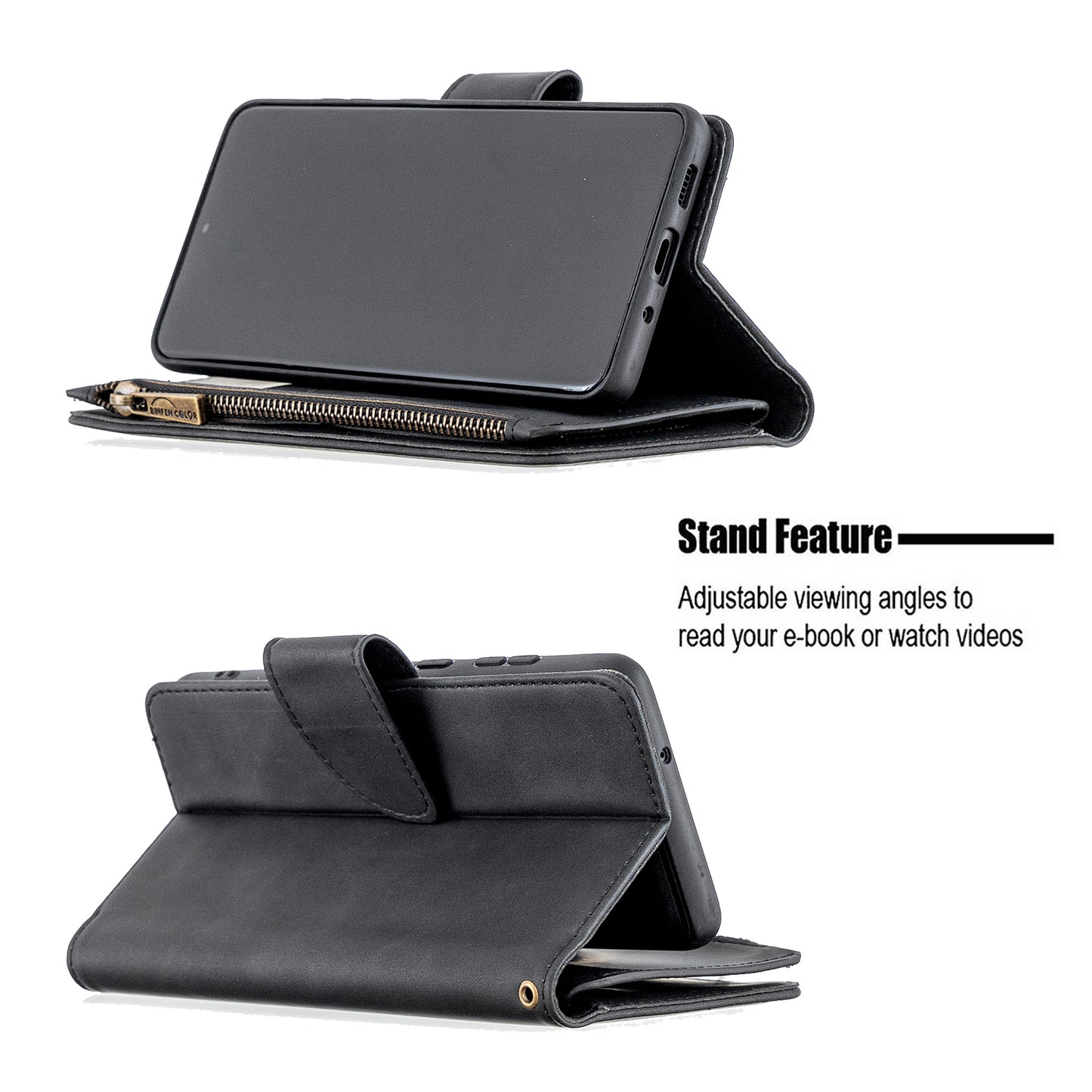Zipper Pocket Detachable 2-in-1 Leather Wallet Stand Cell Phone Cover for Samsung Galaxy S20 Plus/S20 Plus 5G - Black