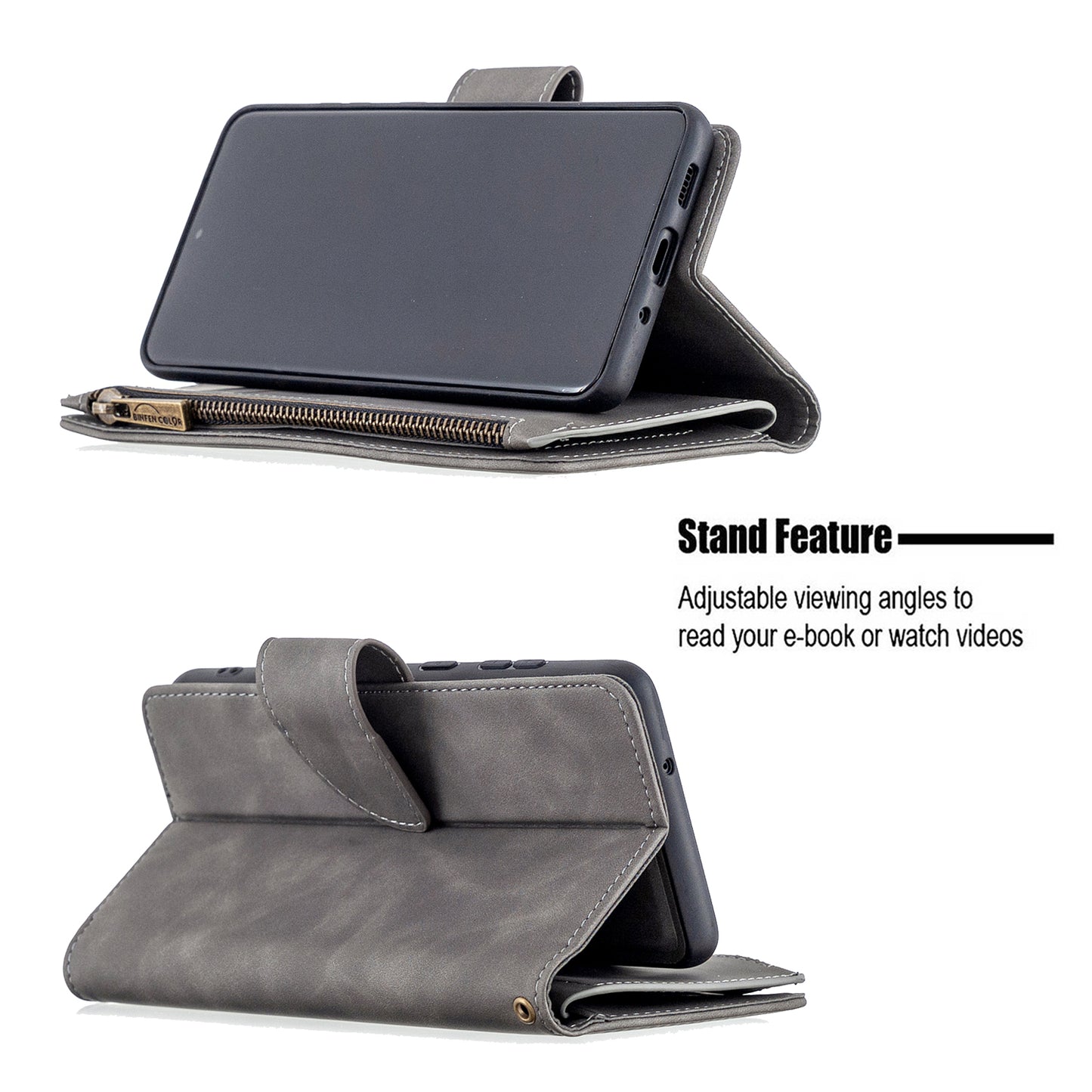 Zipper Pocket Detachable 2-in-1 Leather Wallet Stand Cell Phone Cover for Samsung Galaxy S20 Plus/S20 Plus 5G - Grey
