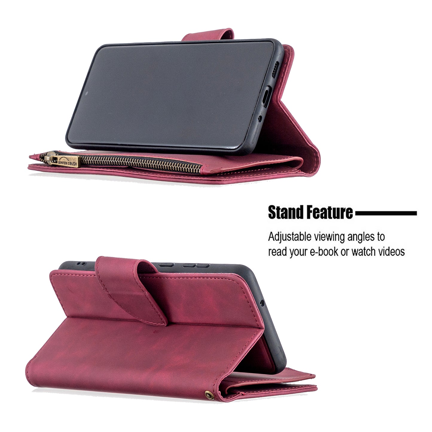 Zipper Pocket Detachable 2-in-1 Leather Wallet Stand Cell Phone Cover for Samsung Galaxy S20 Plus/S20 Plus 5G - Red