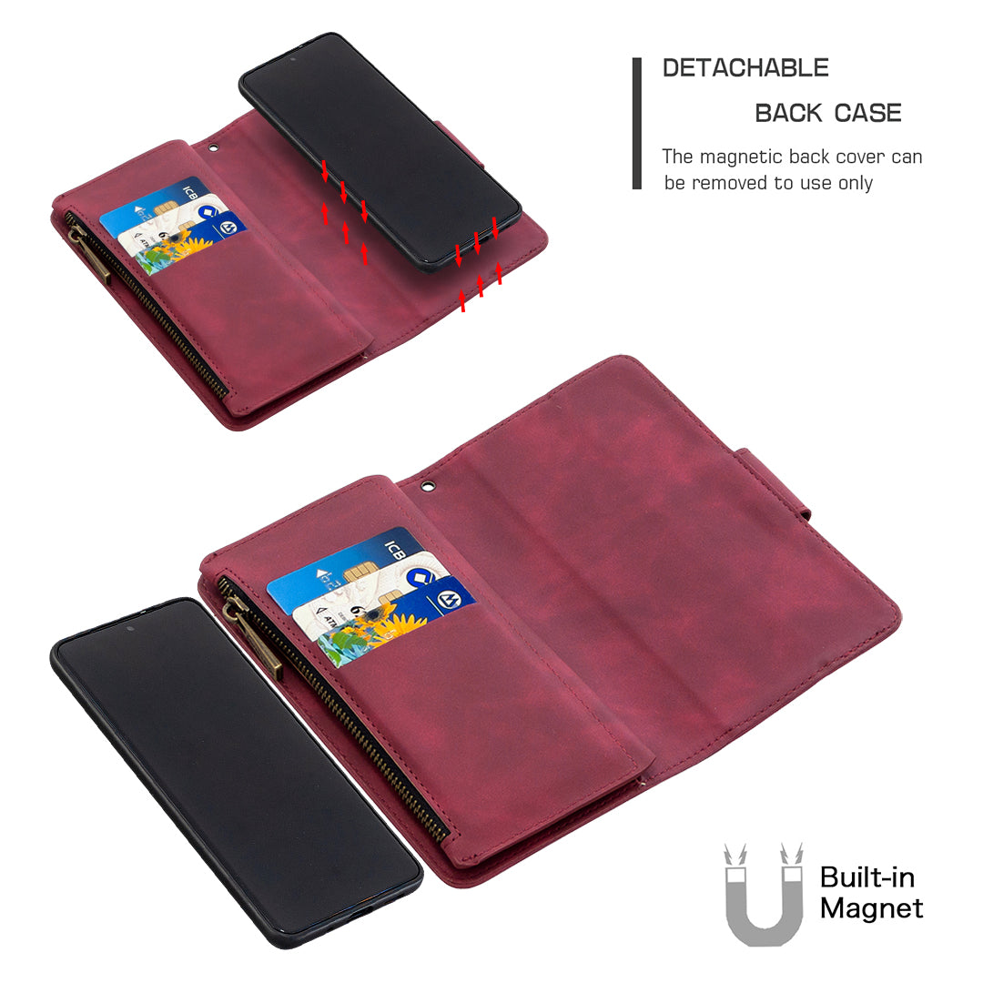 Zipper Pocket Detachable 2-in-1 Leather Wallet Stand Cell Phone Cover for Samsung Galaxy S20 Plus/S20 Plus 5G - Red