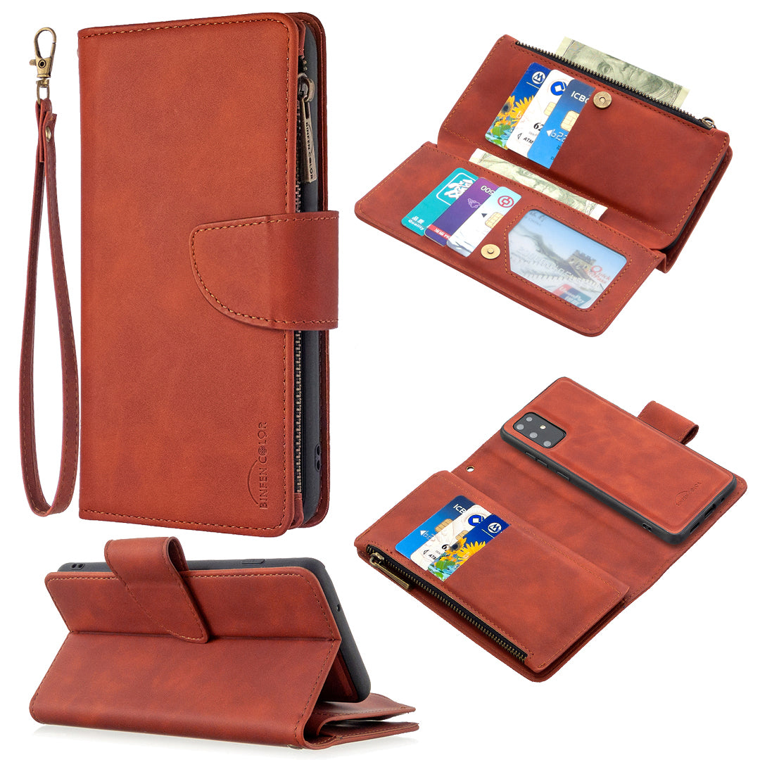 Zipper Pocket Detachable 2-in-1 Leather Wallet Stand Cell Phone Cover for Samsung Galaxy S20 Plus/S20 Plus 5G - Brown