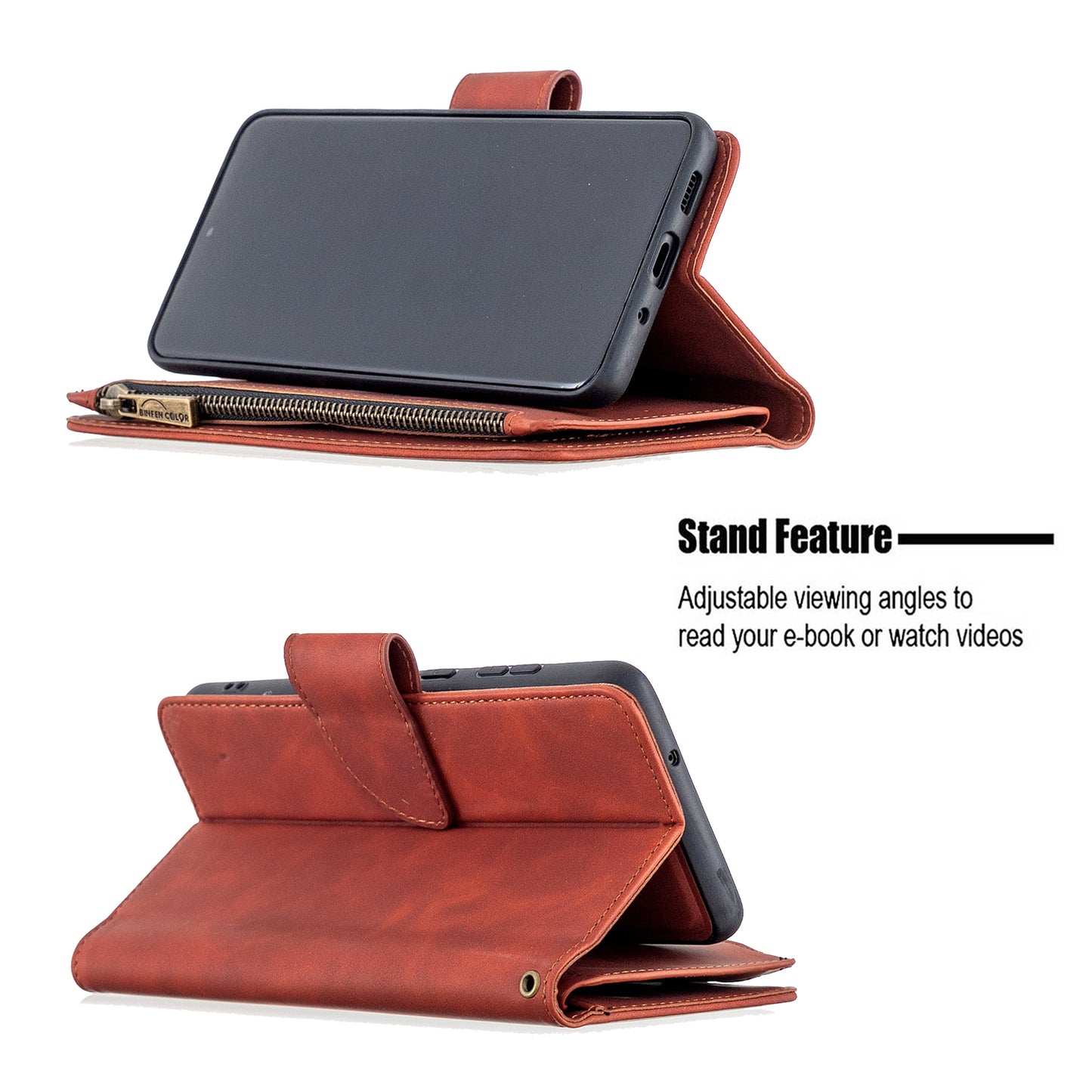Zipper Pocket Detachable 2-in-1 Leather Wallet Stand Cell Phone Cover for Samsung Galaxy S20 Plus/S20 Plus 5G - Brown
