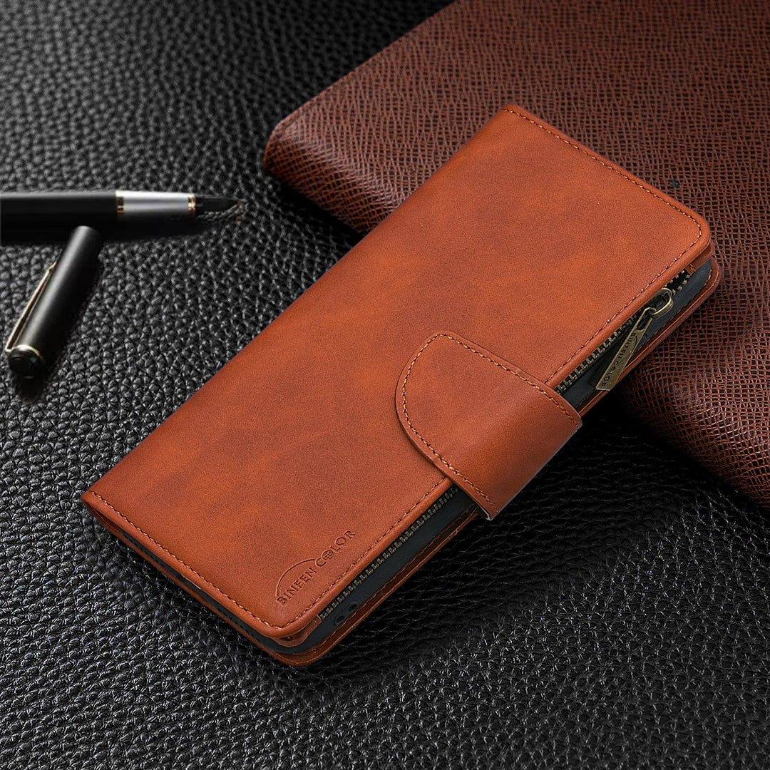 Zipper Pocket Detachable 2-in-1 Leather Wallet Stand Cell Phone Cover for Samsung Galaxy S20 Plus/S20 Plus 5G - Brown