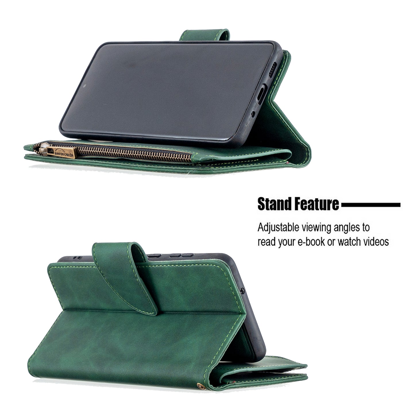Zipper Pocket Detachable 2-in-1 Leather Wallet Stand Cell Phone Cover for Samsung Galaxy S20 Plus/S20 Plus 5G - Green