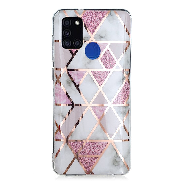 Marble Pattern Electroplating IMD TPU Phone Protective Shell for Samsung Galaxy A21s - White/Pink