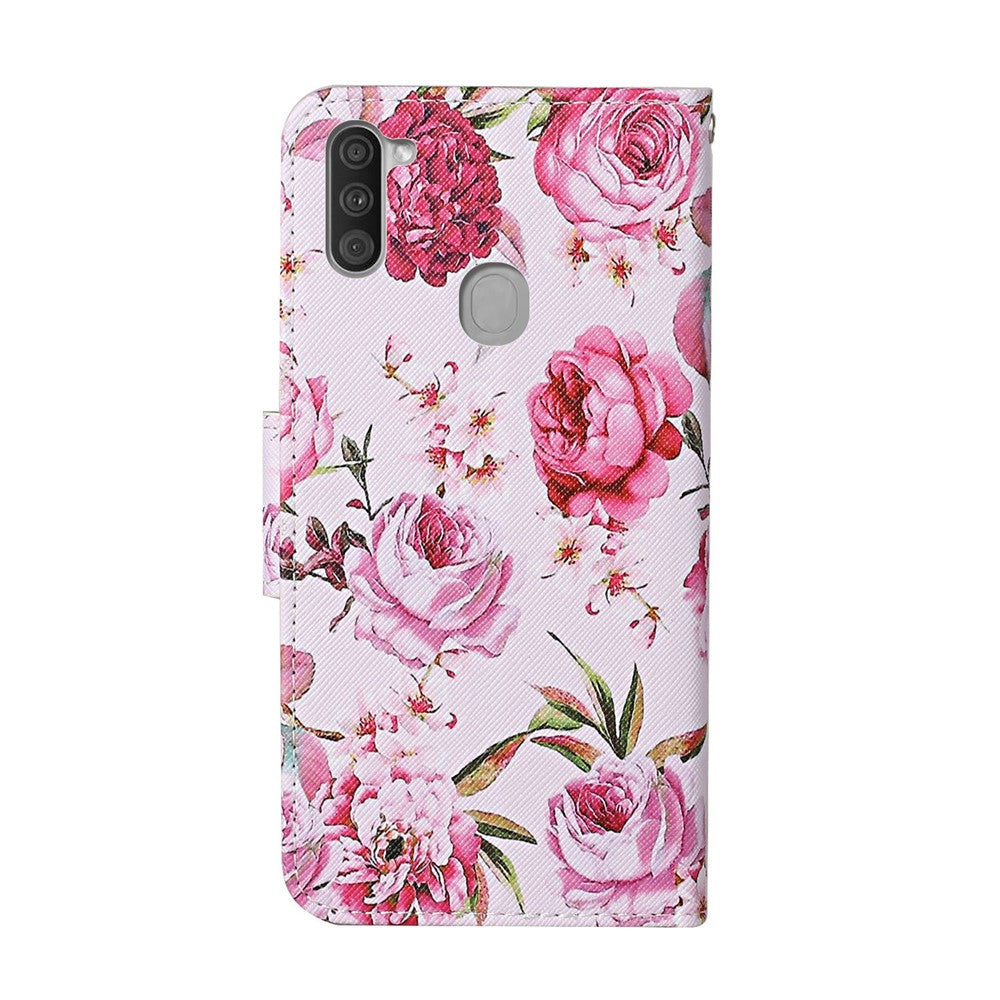 Pattern Printing Cover Flip Leather Wallet Stand Case for Samsung Galaxy M11 - Flowers