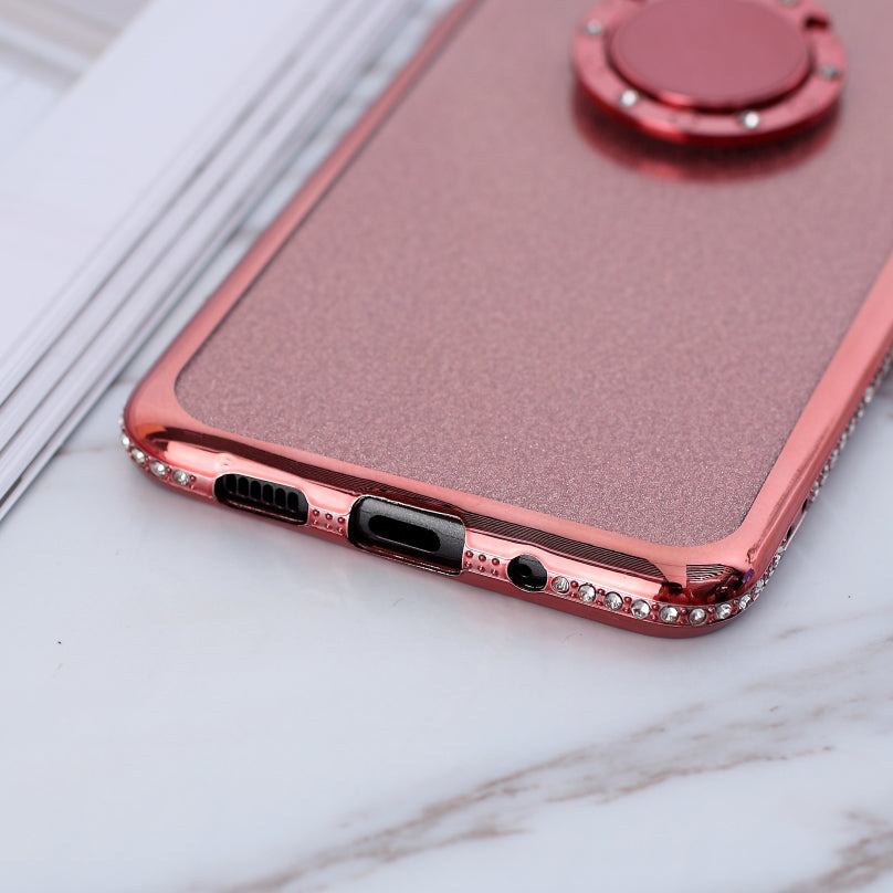 Glittery Powder Electroplating TPU Shell with Metal Kickstand for Samsung Galaxy S20 Plus - Rose Gold