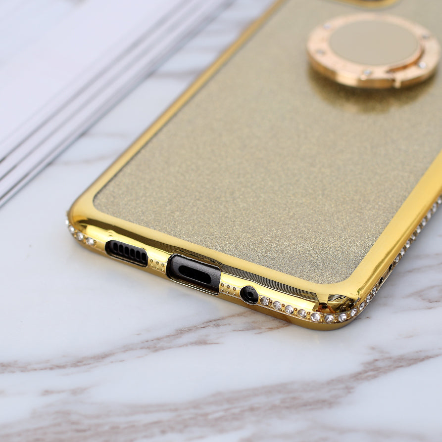 Glittery Powder Electroplating TPU Shell with Metal Kickstand for Samsung Galaxy S20 Plus - Gold