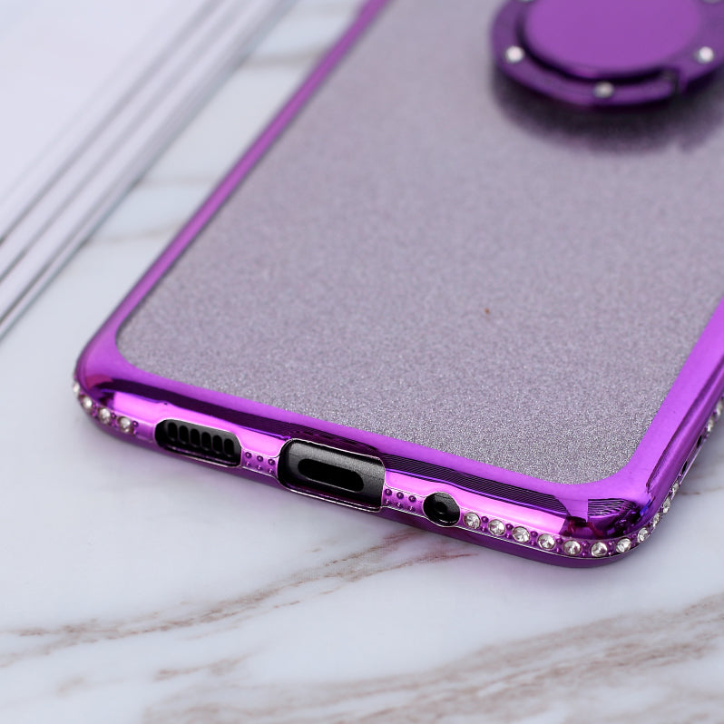 Glittery Powder Electroplating TPU Shell with Metal Kickstand for Samsung Galaxy S20 Plus - Purple