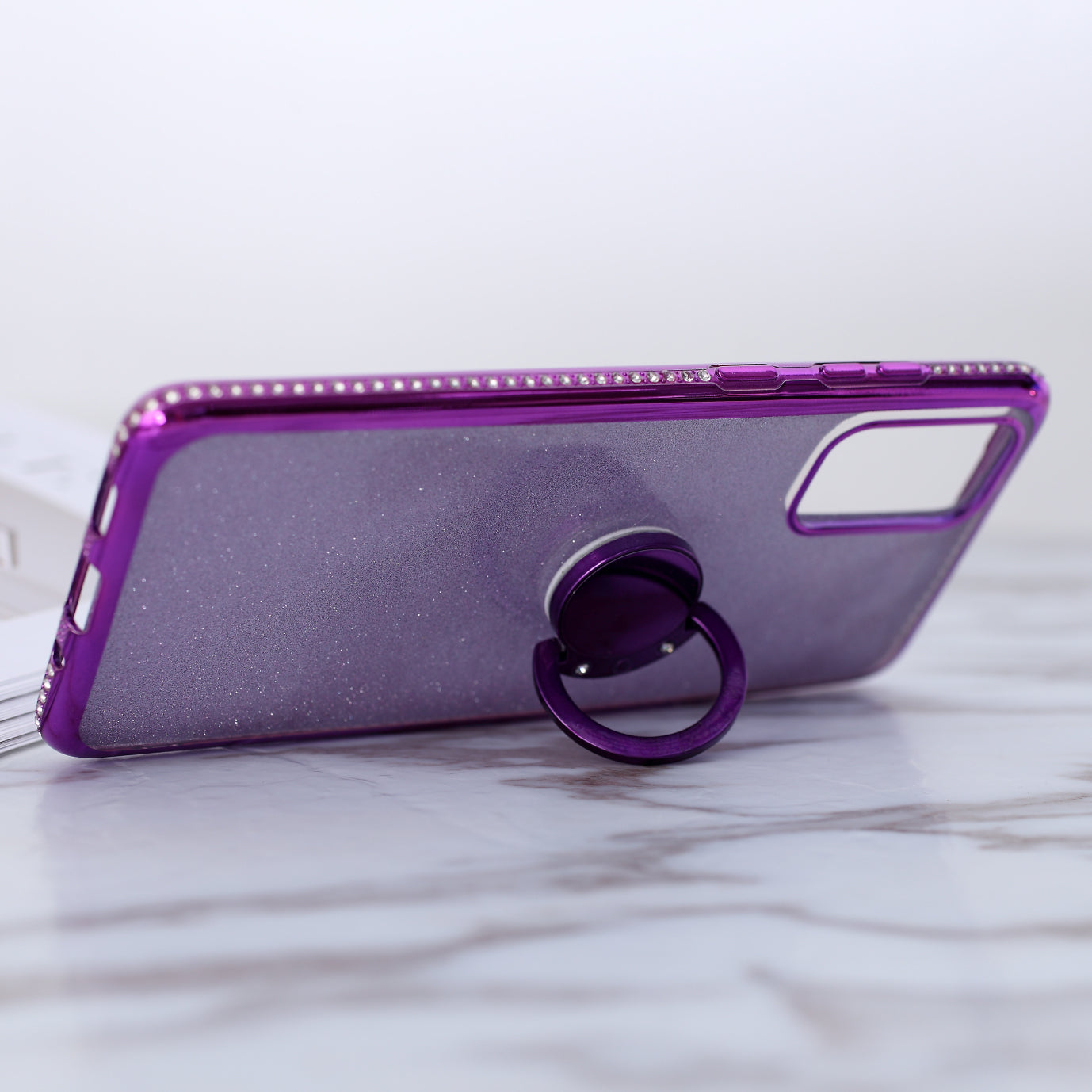 Glittery Powder Electroplating TPU Shell with Metal Kickstand for Samsung Galaxy S20 Plus - Purple