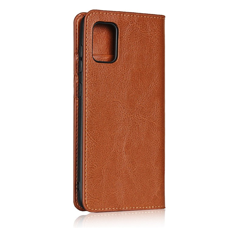 Crazy Horse Wallet Stand Genuine Leather Case for Samsung Galaxy A31 - Brown