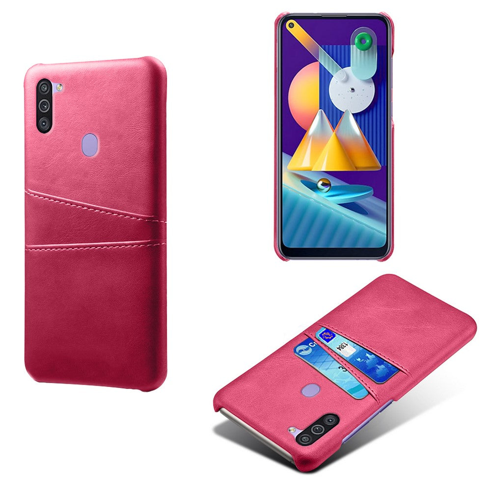 KSQ Double Card Slots PU Leather Coated PC Stylish Case for Samsung Galaxy M11 - Rose
