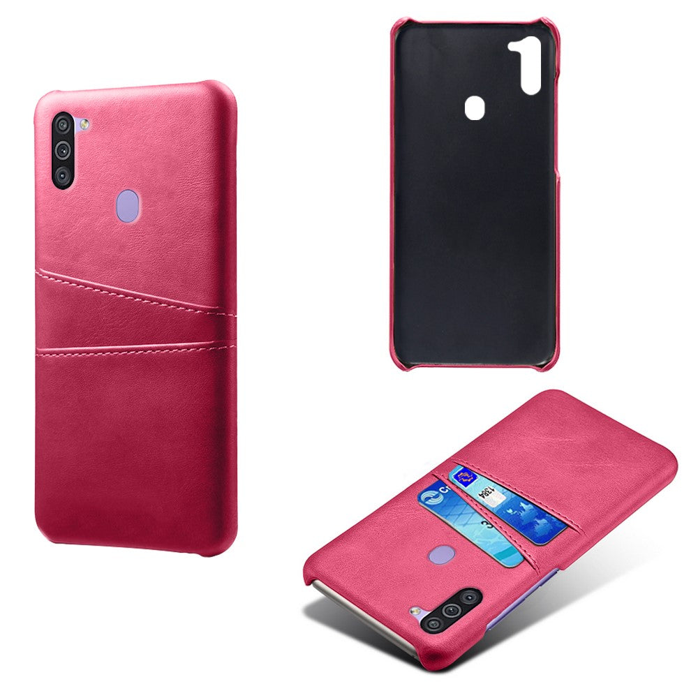 KSQ Double Card Slots PU Leather Coated PC Stylish Case for Samsung Galaxy M11 - Rose