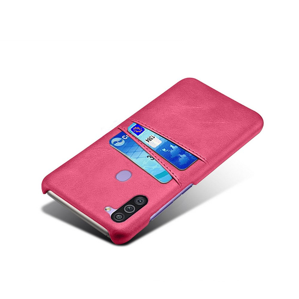 KSQ Double Card Slots PU Leather Coated PC Stylish Case for Samsung Galaxy M11 - Rose
