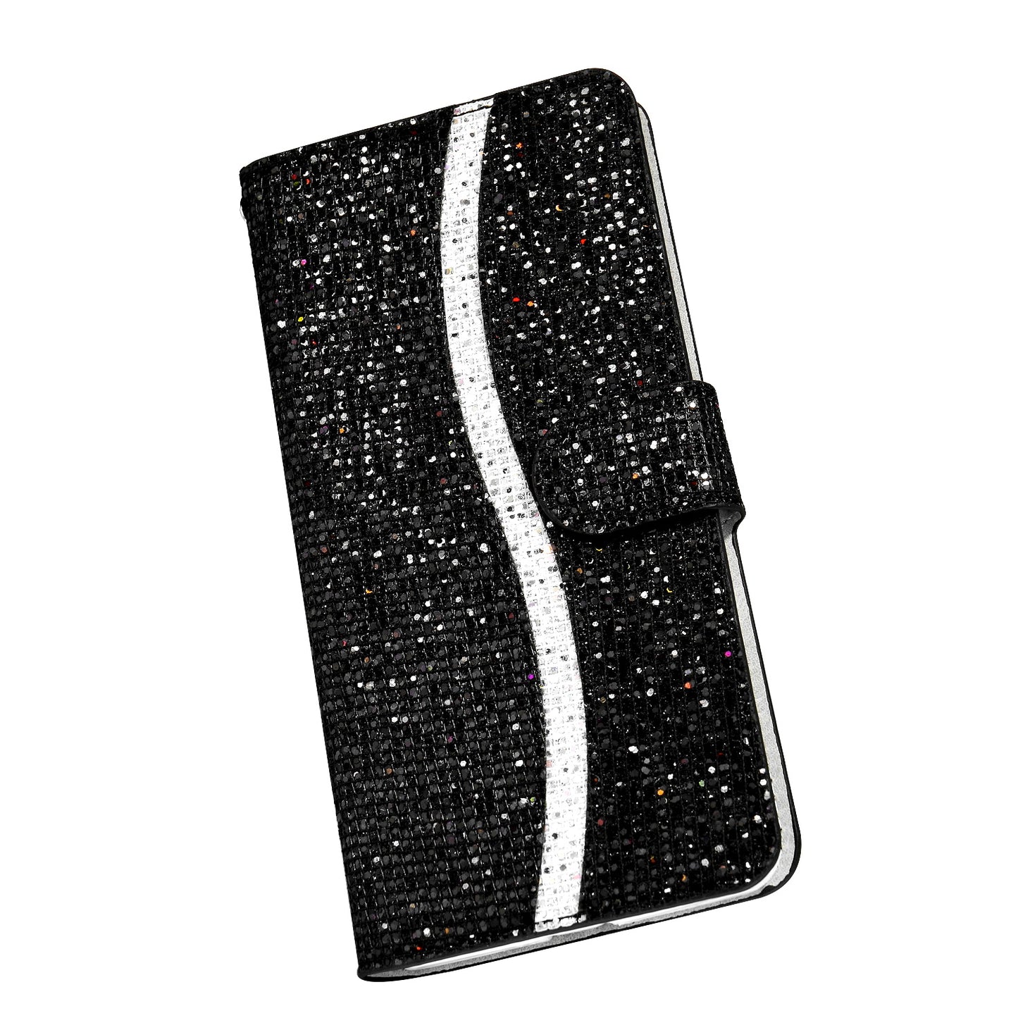 Glittery Powder Splicing Wallet Stand Leather Cover for Samsung Galaxy S20 4G/S20 5G - Black