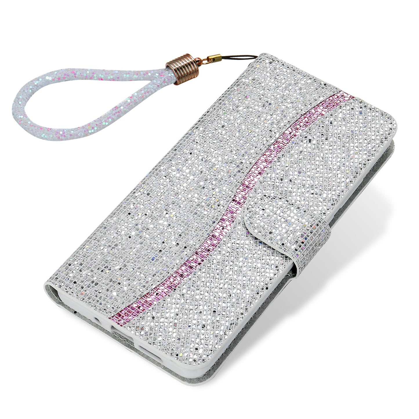 Glittery Powder Splicing Wallet Stand Leather Cover for Samsung Galaxy S20 4G/S20 5G - Silver