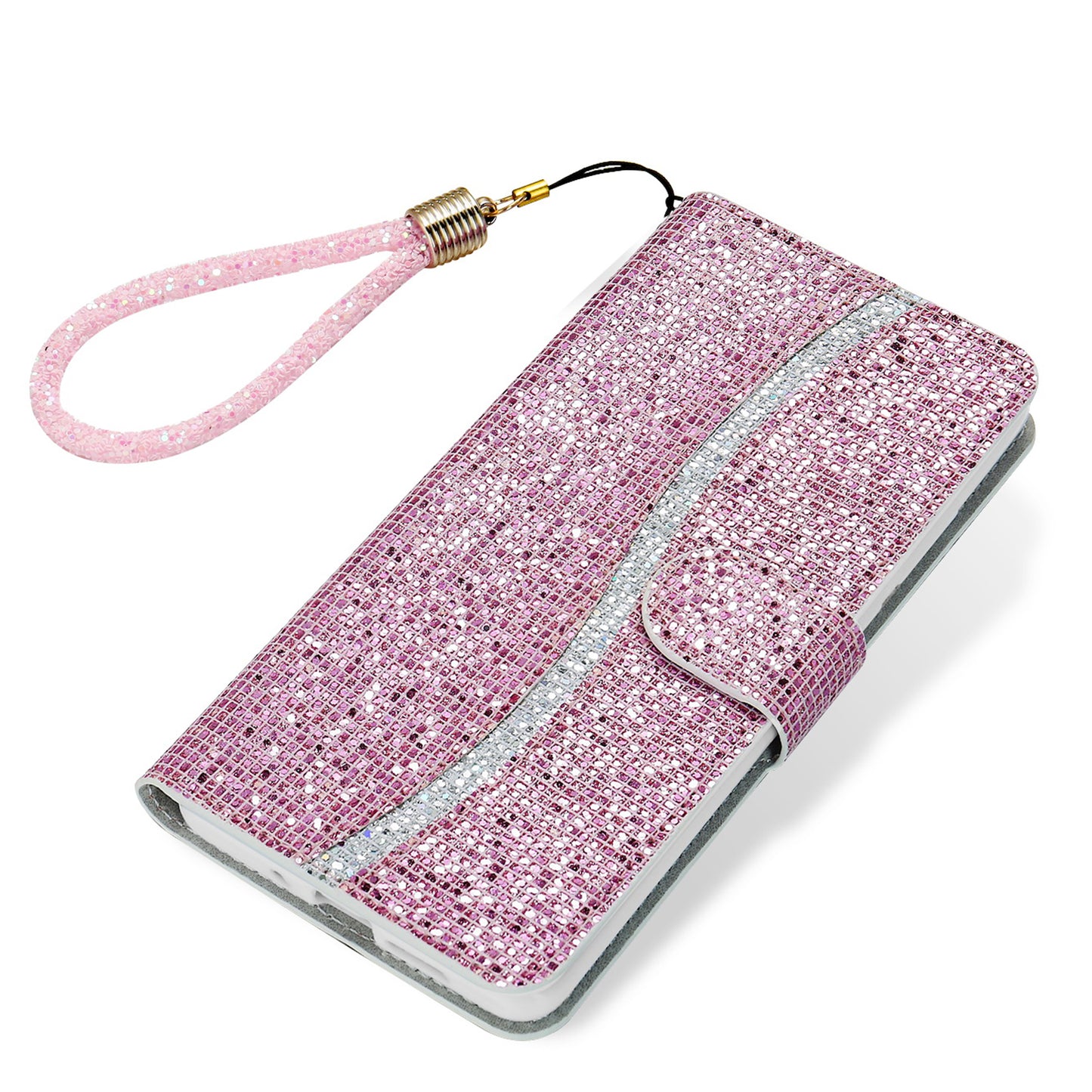 Glittery Powder Splicing Wallet Stand Leather Cover for Samsung Galaxy S20 4G/S20 5G - Rose Gold