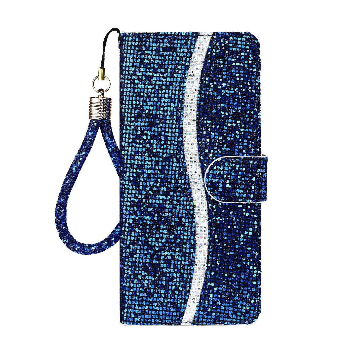 Glittery Powder Splicing Wallet Stand Leather Shell for Samsung Galaxy S20 Plus - Blue