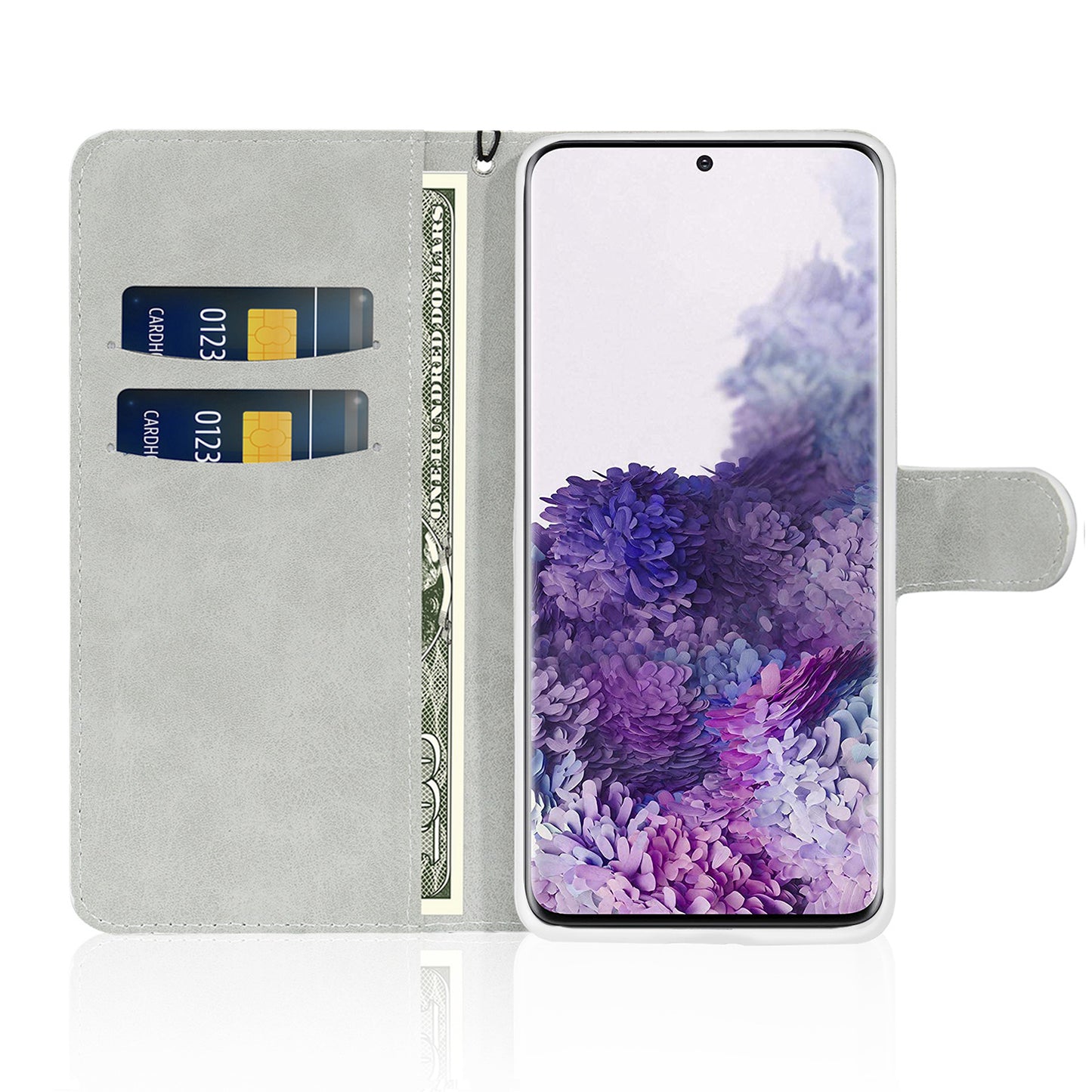 Glittery Powder Splicing Wallet Stand Leather Shell for Samsung Galaxy S20 Plus - Blue