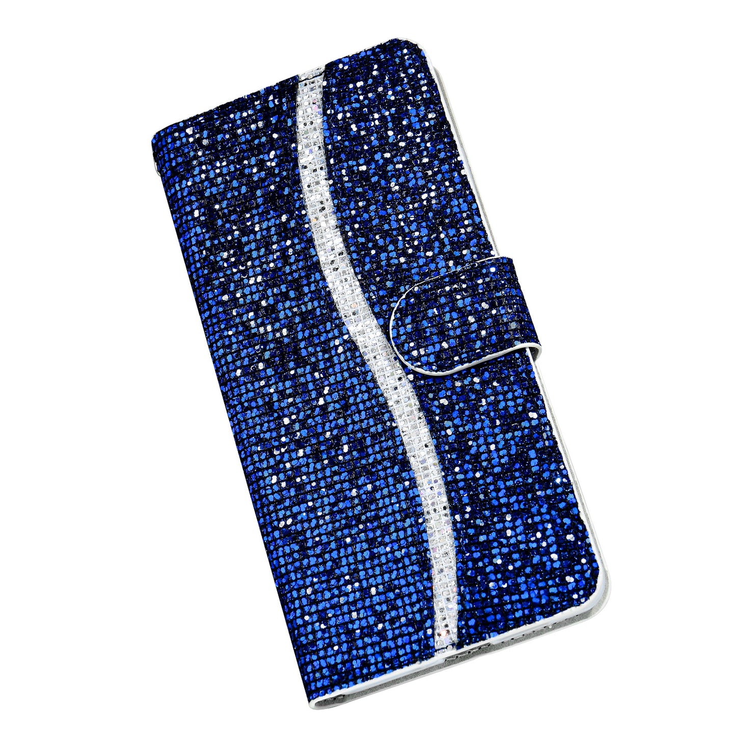 Glittery Powder Splicing Wallet Stand Leather Shell for Samsung Galaxy S20 Plus - Blue