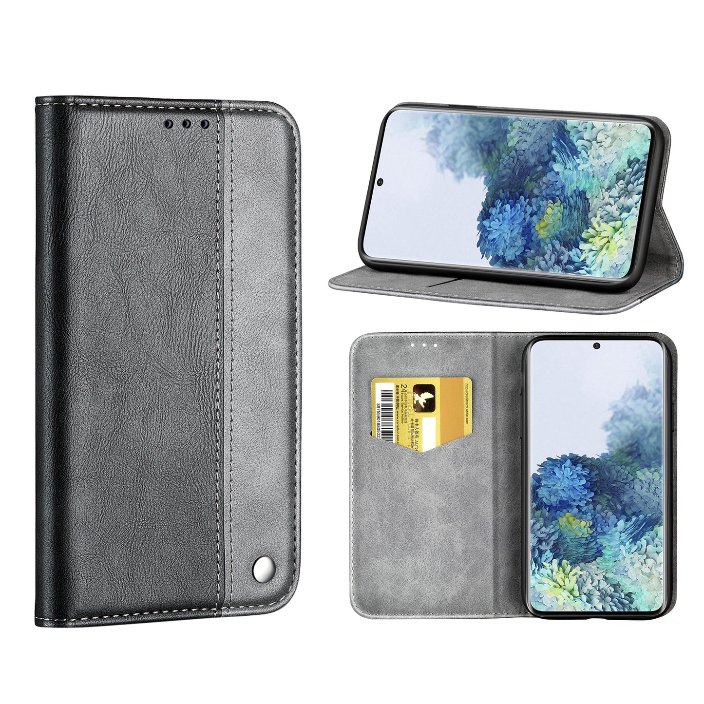 Auto-absorbed Business Splice Leather Stand Case with Card Slot Cover for Samsung Galaxy S20 Plus/S20 Plus 5G - Grey