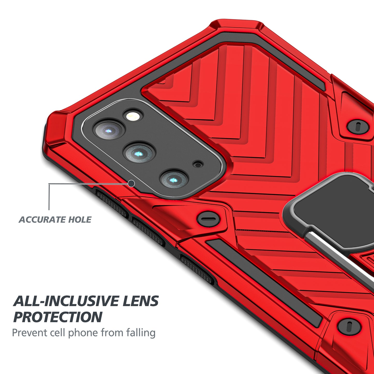 Rotatable Finger Ring Kickstand PC + TPU Hybrid Back Case for Samsung Galaxy S20 4G/S20 5G - Red