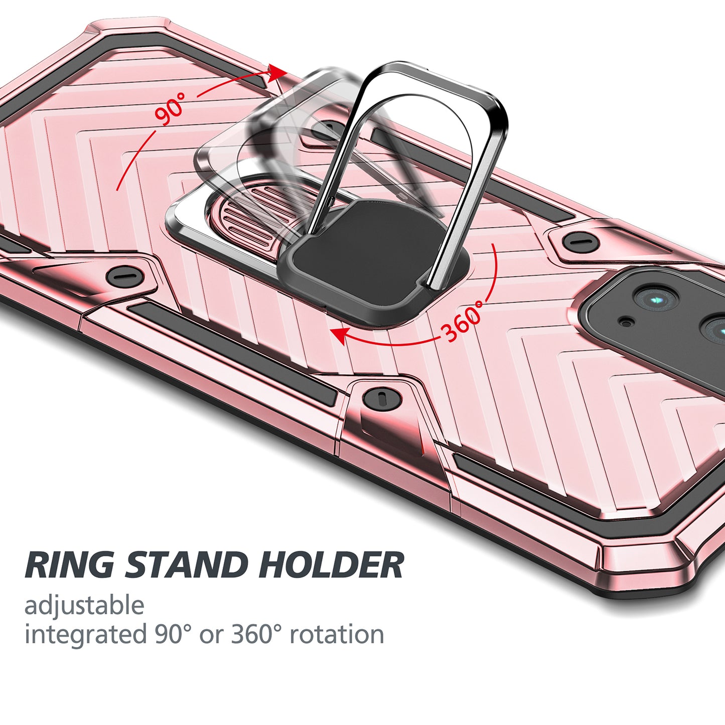 Rotatable Finger Ring Kickstand PC + TPU Hybrid Back Case for Samsung Galaxy S20 4G/S20 5G - Rose Gold