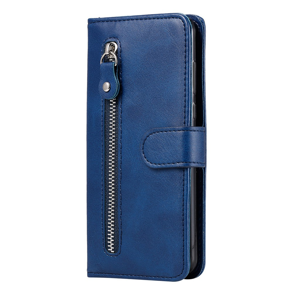 Zipper Pocket Leather Wallet Stand Case for Samsung Galaxy M21 / M30s - Blue